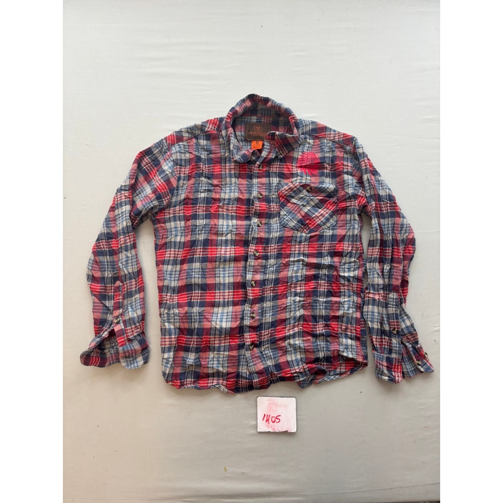 Ranch Tough Mens Plaid Button Down Shirt Long Sleeve Red Navy Blue Medium